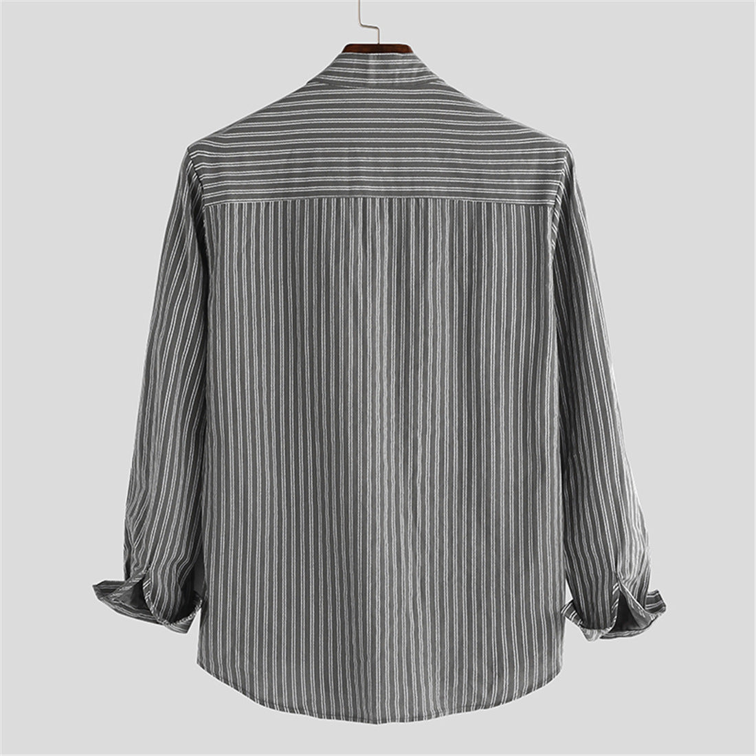 Leo Relaxed Fit Band Collar Shirt | Striped Hip-Length Shirt