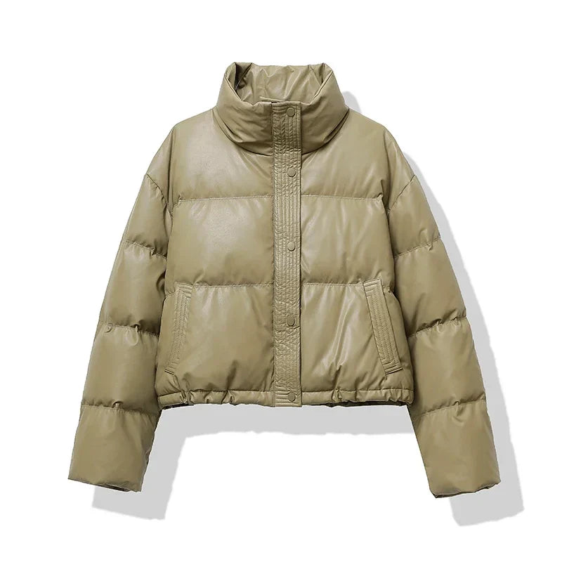 Isla Cropped Puffer Jacket | Quilted Button Front Jacket