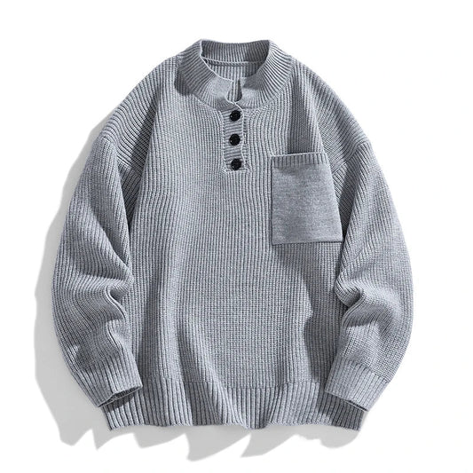 Rocco Relaxed Fit Mock Neck Sweater | Button Front Ribbed Sweater