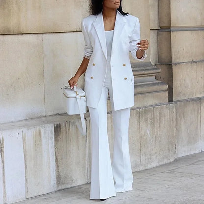 Isabella Tailored Double-Breasted Blazer Two-Piece Set | Button Front Flared Trousers