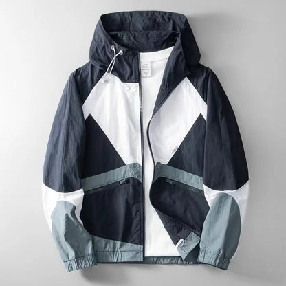 Oscar Relaxed Fit Windbreaker Jacket | Hooded Neck Color Block Hip-Length Windbreaker Jacket