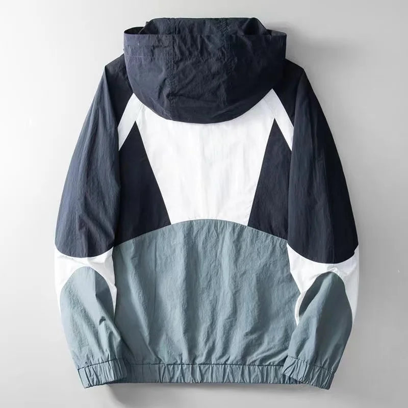 Oscar Relaxed Fit Windbreaker Jacket | Hooded Neck Color Block Hip-Length Windbreaker Jacket