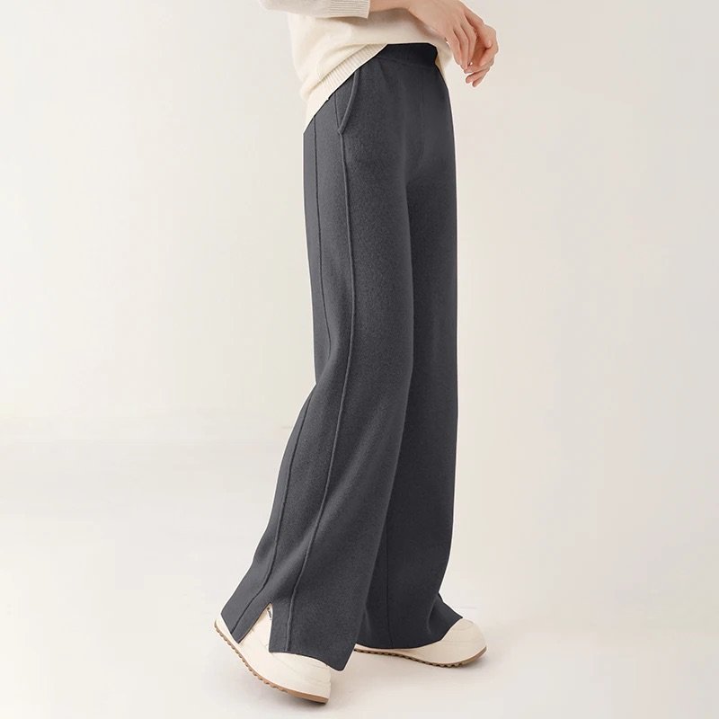 Anna Relaxed Wide-Leg Pants | Solid Full-Length Knit Pants