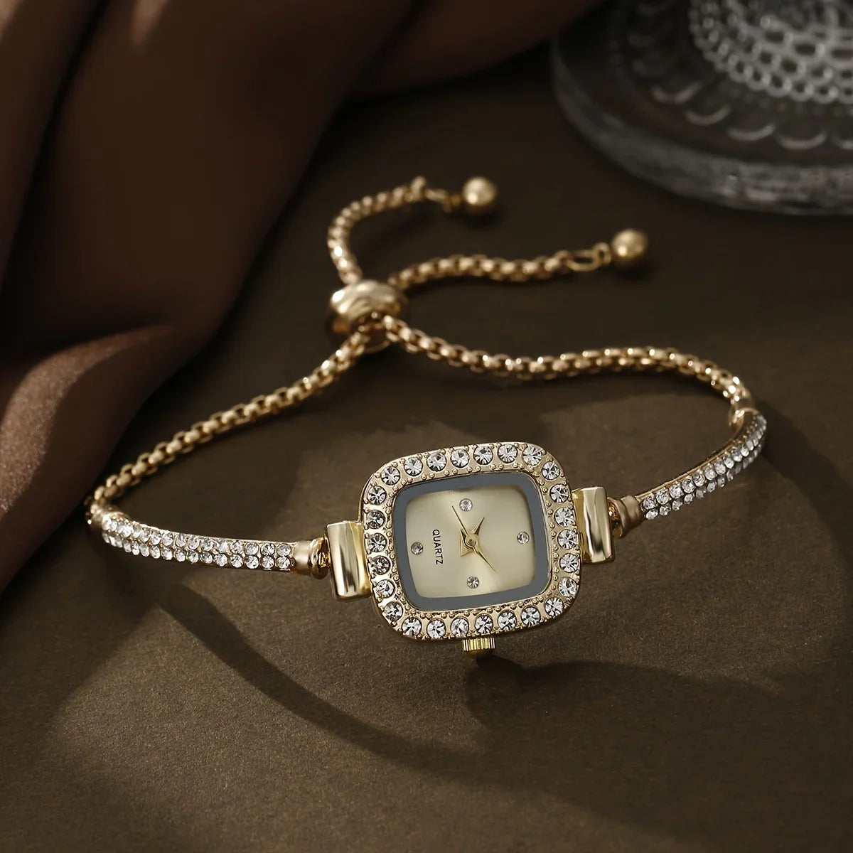 Amelia Crystal Embellished Square Face Wristwatch | Bracelet Style Wristwatch