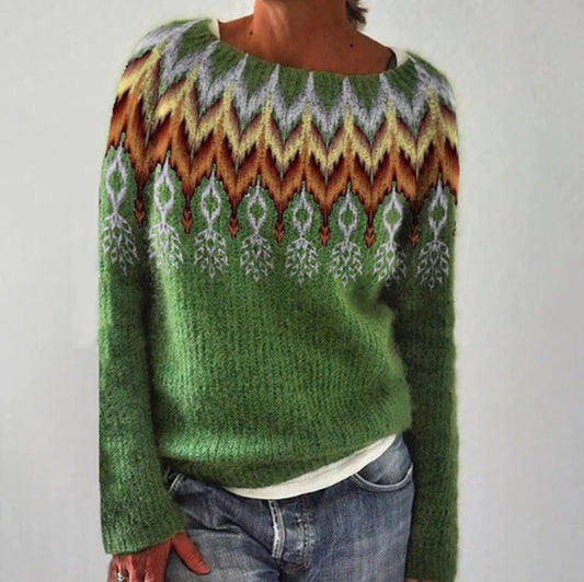 Isla Wool Knit Sweater | Fair Isle Boat Neck Sweater