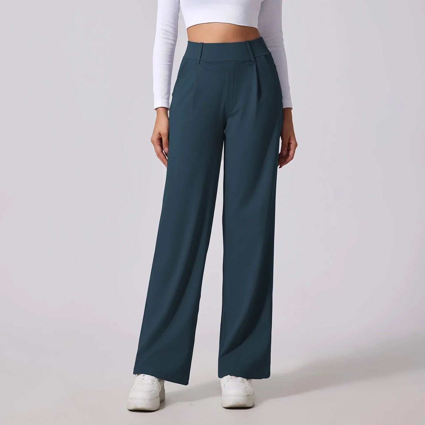 Sienna Wide Leg Slacks | Pleated High Waist Pockets Slacks