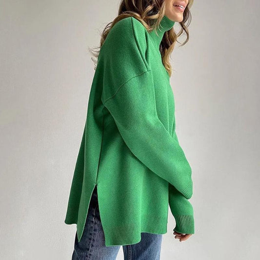 Sienna Oversized Turtleneck Sweater | Side Slits Long Sleeve Sweater