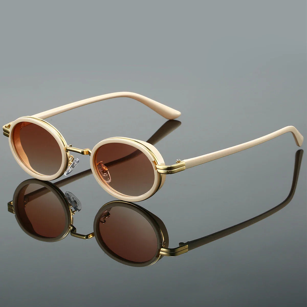 Sienna Solid Oval Sunglasses | Gradient Lenses Gold-Tone Accents Oval Sunglasses