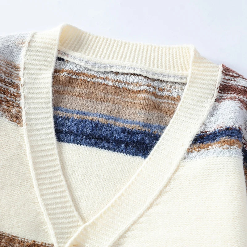 Arthur Relaxed Fit Cardigan | Striped V-Neck Hip-Length Cardigan