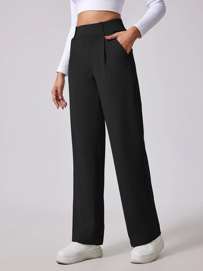 Sienna Wide Leg Slacks | Pleated High Waist Pockets Slacks