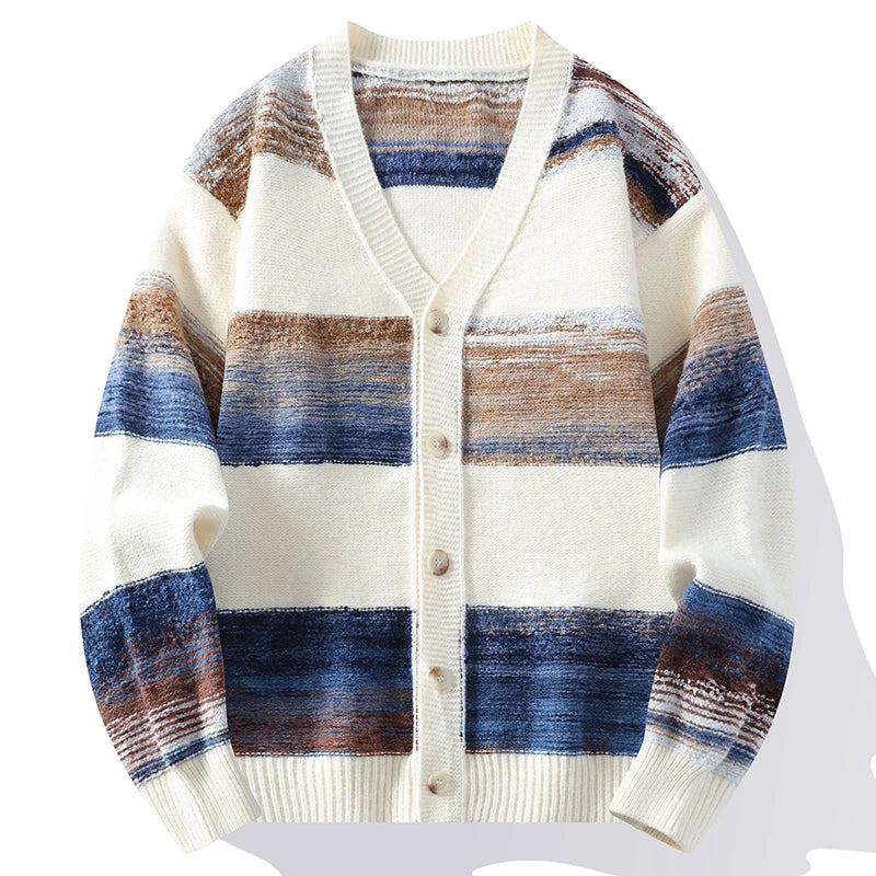 Arthur Relaxed Fit Cardigan | Striped V-Neck Hip-Length Cardigan