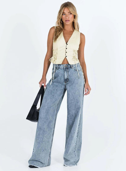 Viola Relaxed Wide-Leg Jeans | Raw Hem Five-Pocket Jeans