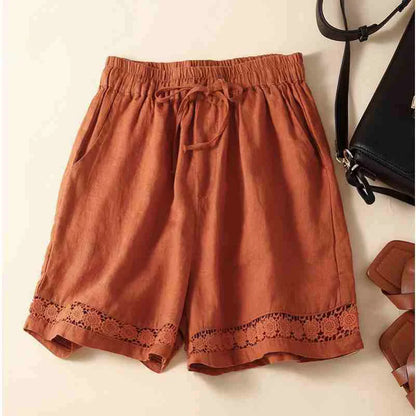 Amelia Relaxed Fit Shorts | Embroidered Trim Drawstring Shorts