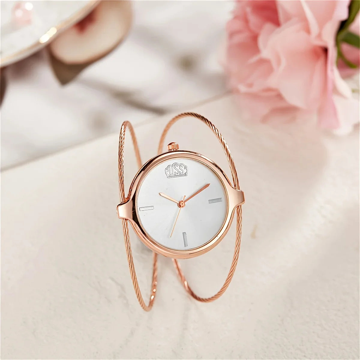Isla Open Cuff Bangle Watch | Twisted Strap Round Dial Watch