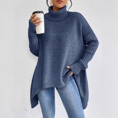 Isla Relaxed Fit Turtleneck Sweater | Ribbed Cuffs High-Low Hem Sweater