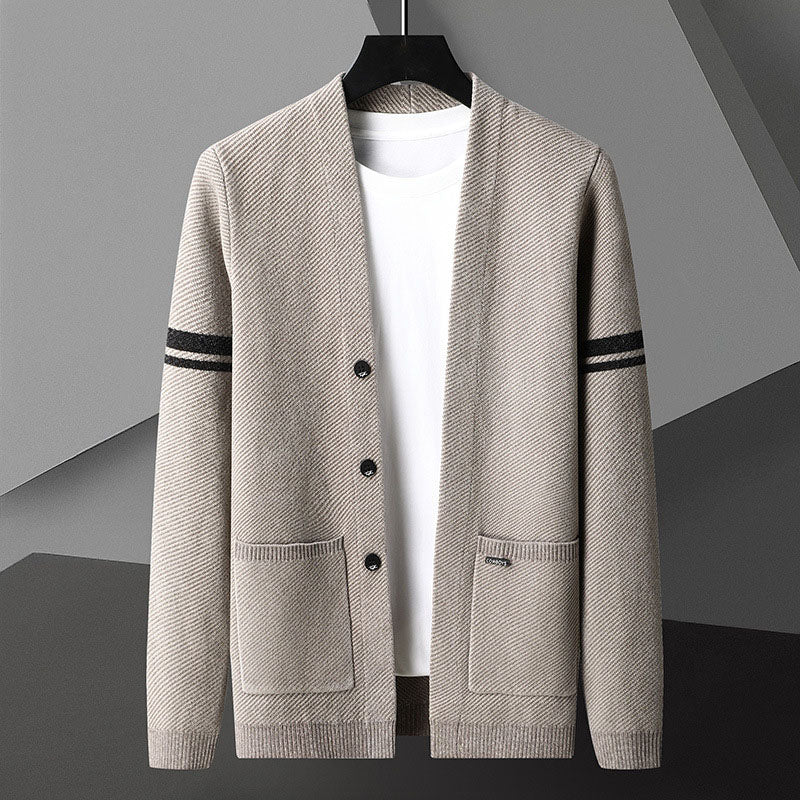 Arthur Relaxed Fit Cardigan | Button Front Striped Sleeves Cardigan