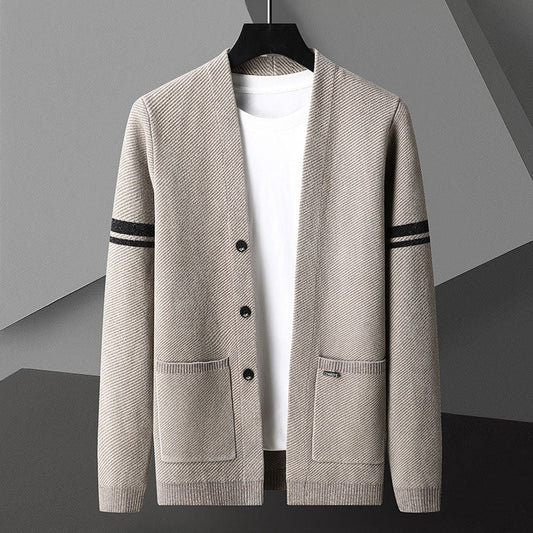 Arthur Relaxed Fit Cardigan | Button Front Striped Sleeves Cardigan