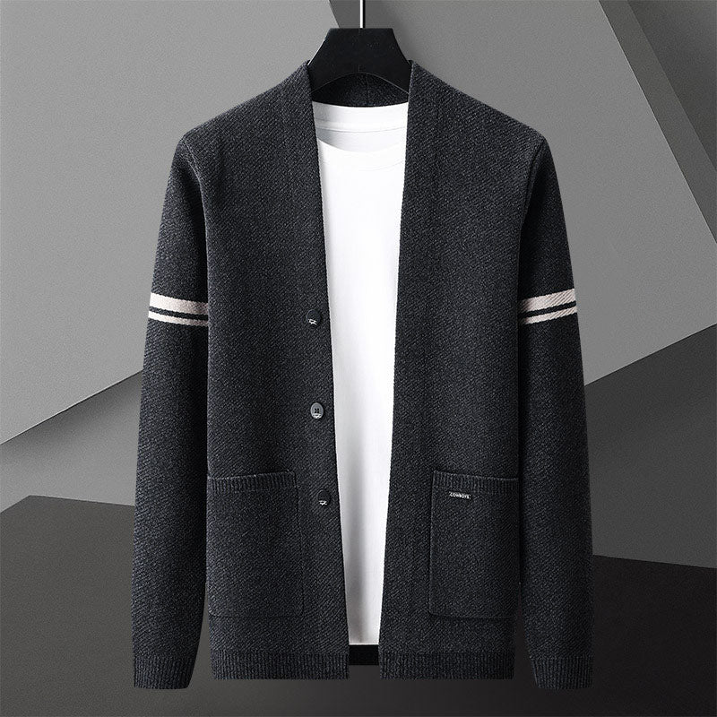 Arthur Relaxed Fit Cardigan | Button Front Striped Sleeves Cardigan