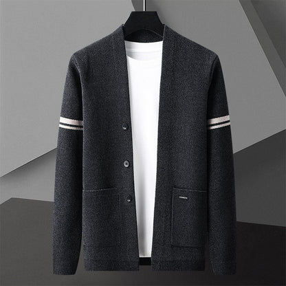 Arthur Relaxed Fit Cardigan | Button Front Striped Sleeves Cardigan