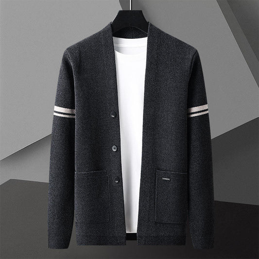 Arthur Relaxed Fit Cardigan | Button Front Striped Sleeves Cardigan