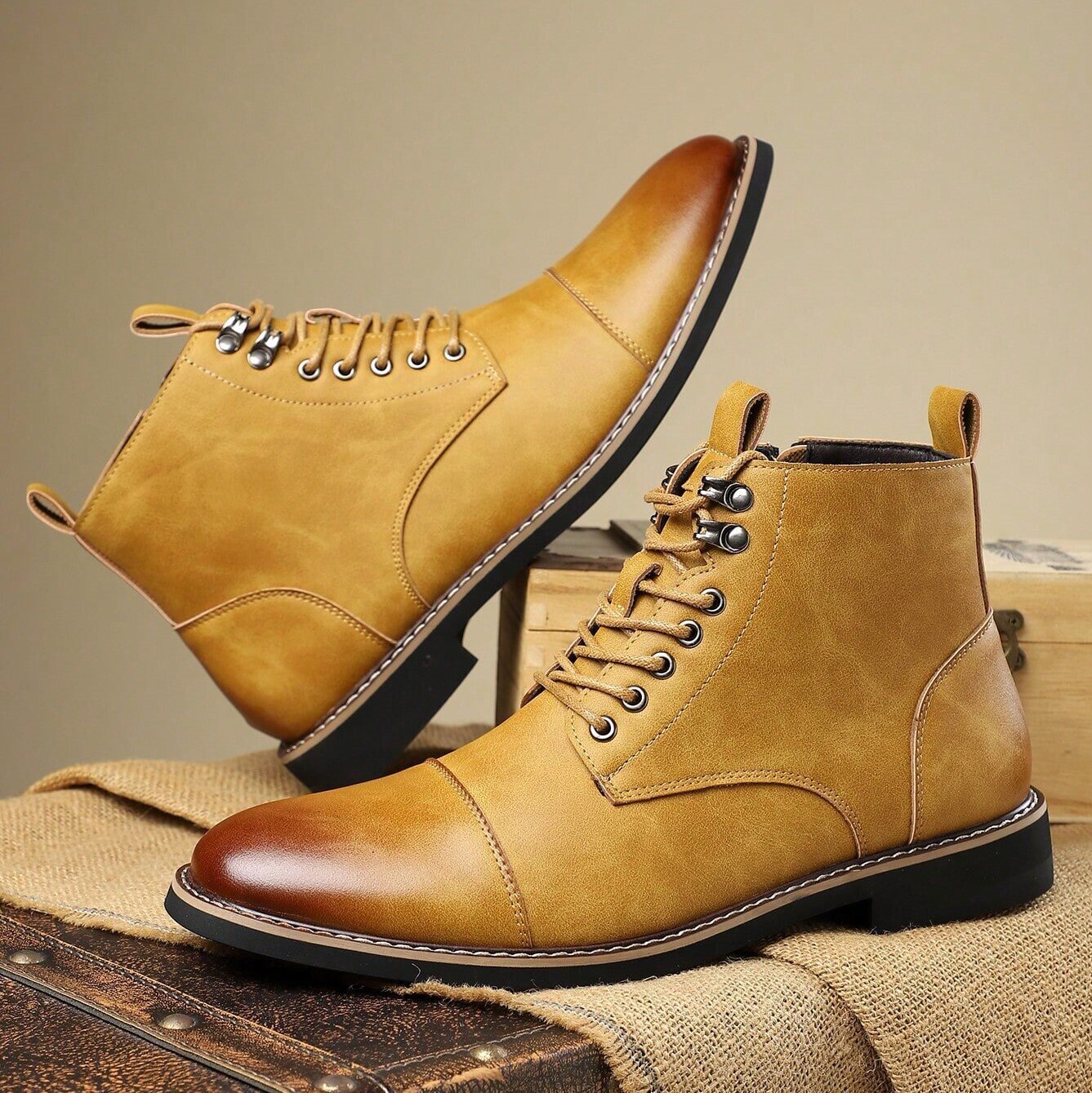 Arthur Cap-Toe Ankle Boots | Lace-Up Solid Regular Fit Boots