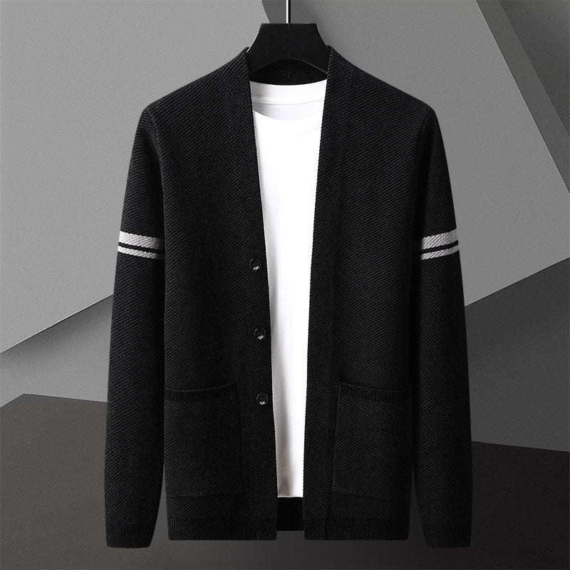 Arthur Relaxed Fit Cardigan | Button Front Striped Sleeves Cardigan