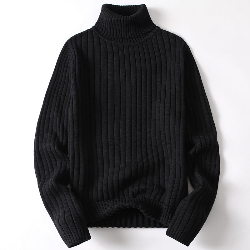 Theodore Ribbed Hip-Length Turtleneck Sweater | Solid Regular Fit Sweater