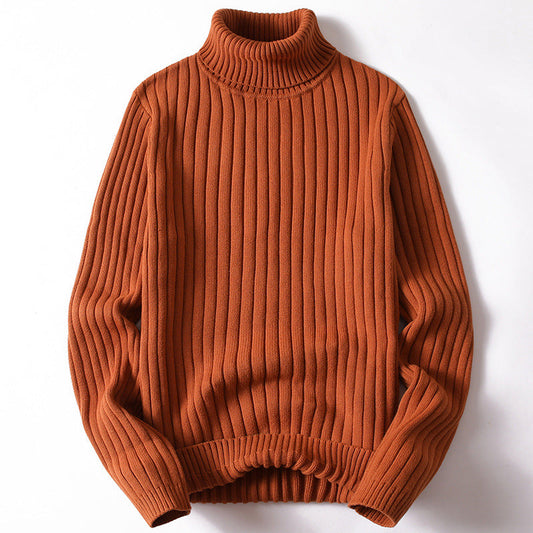 Theodore Ribbed Hip-Length Turtleneck Sweater | Solid Regular Fit Sweater