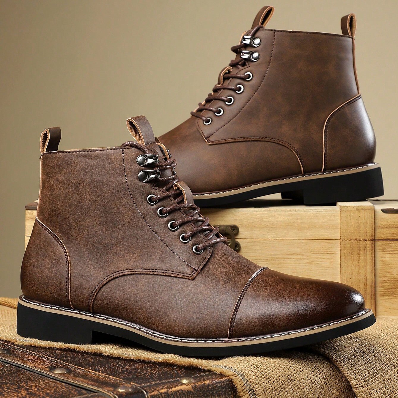 Arthur Cap-Toe Ankle Boots | Lace-Up Solid Regular Fit Boots