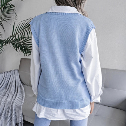 Amelia Textured Knit Cable Knit Sweater Vest | Relaxed Fit V-Neck Sleeveless Sweater Vest