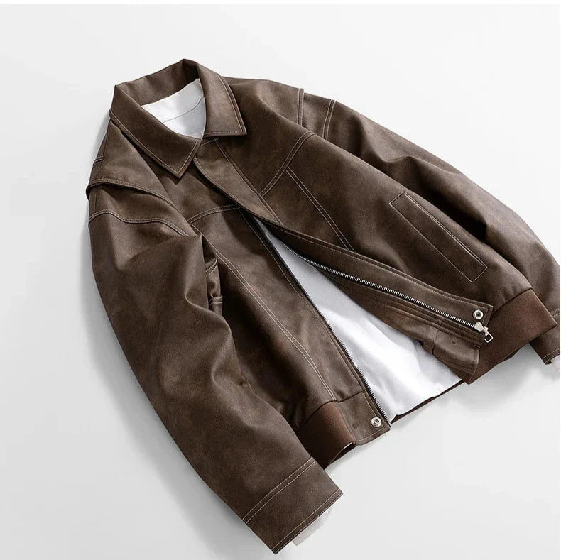 Oscar Relaxed Fit Leather Jacket | Collared Hip-Length Jacket