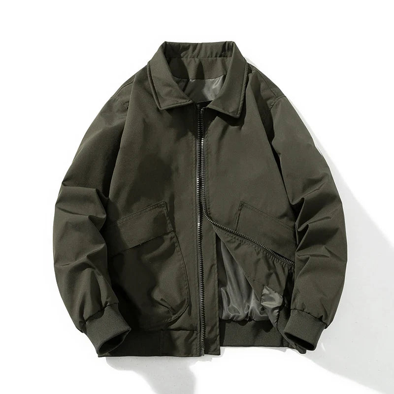 Arthur Relaxed Fit Bomber Jacket | Ribbed Trim Patch Pockets Bomber Jacket