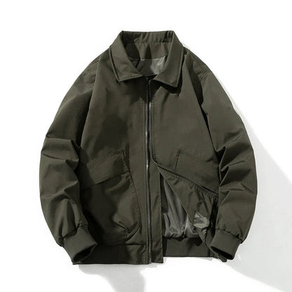 Arthur Relaxed Fit Bomber Jacket | Ribbed Trim Patch Pockets Bomber Jacket