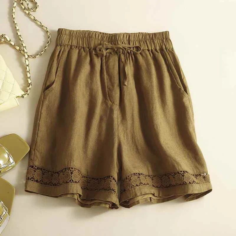 Amelia Relaxed Fit Shorts | Embroidered Trim Drawstring Shorts
