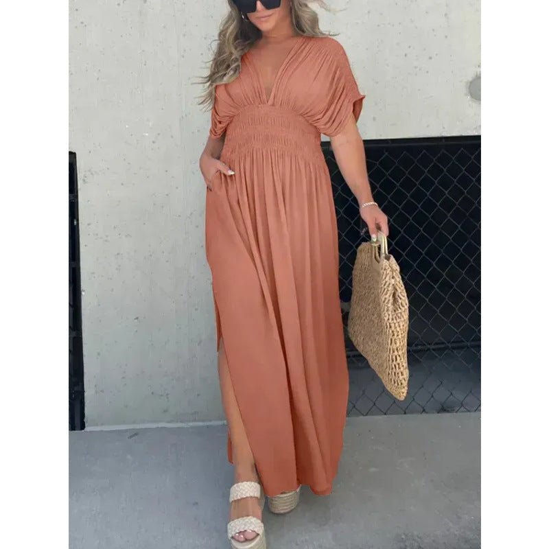 Sabine V-Neck Maxi Dress | Flowy Fit with Pockets