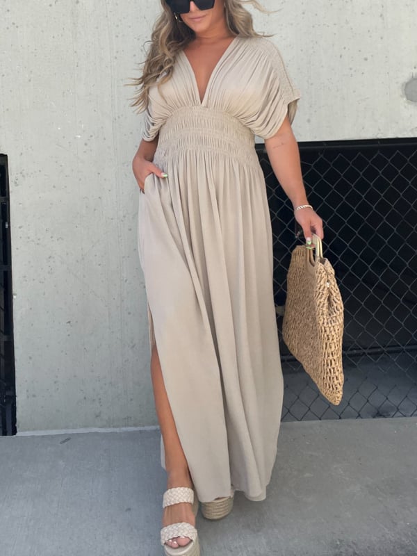 Sabine V-Neck Maxi Dress | Flowy Fit with Pockets