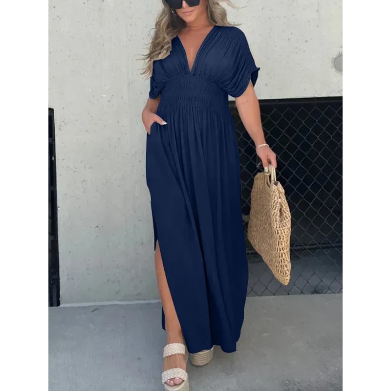 Sabine V-Neck Maxi Dress | Flowy Fit with Pockets
