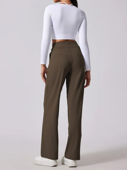 Sienna Wide Leg Slacks | Pleated High Waist Pockets Slacks
