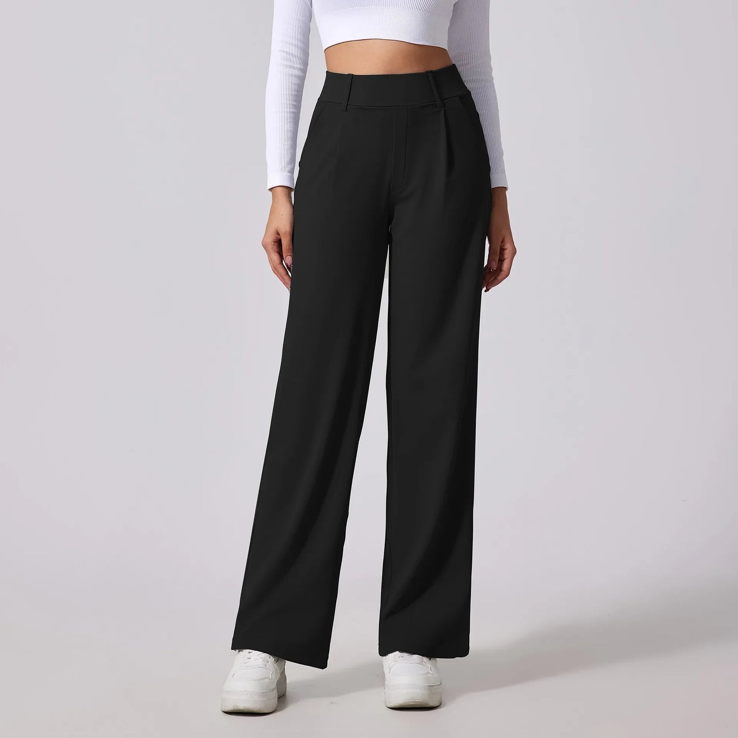 Sienna Wide Leg Slacks | Pleated High Waist Pockets Slacks