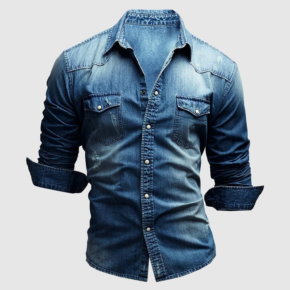 Samuel Denim Shirt | Distressed Button-Front Shirt
