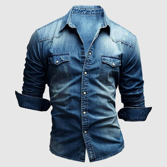 Samuel Denim Shirt | Distressed Button-Front Shirt