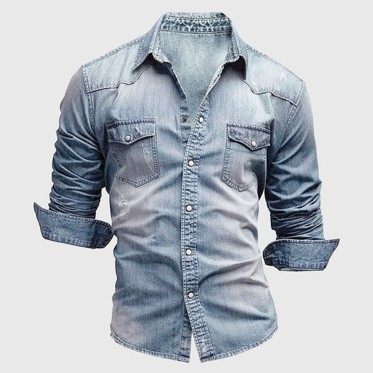 Samuel Denim Shirt | Distressed Button-Front Shirt