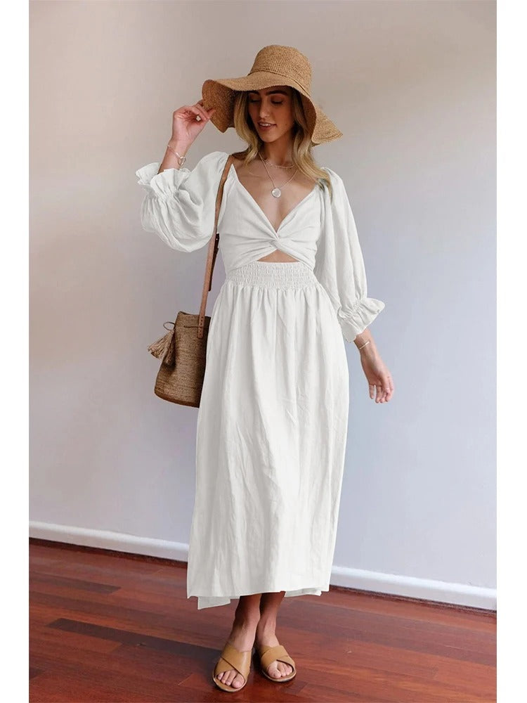 Saskia Elegant Boho Midi Dress | Versatile & Flowy Design