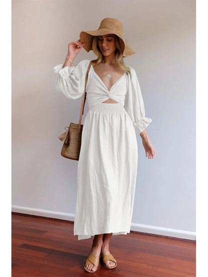 Saskia Elegant Boho Midi Dress | Versatile & Flowy Design