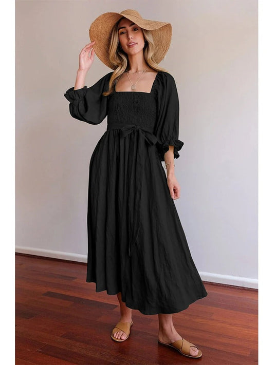 Saskia Elegant Boho Midi Dress | Versatile & Flowy Design