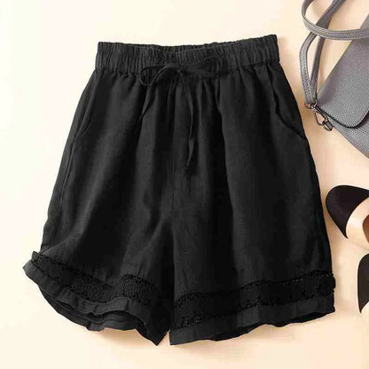 Amelia Relaxed Fit Shorts | Embroidered Trim Drawstring Shorts