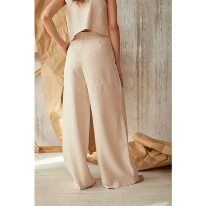 Isla Pleated Wide-Leg Pants | Button Front Pockets Pants
