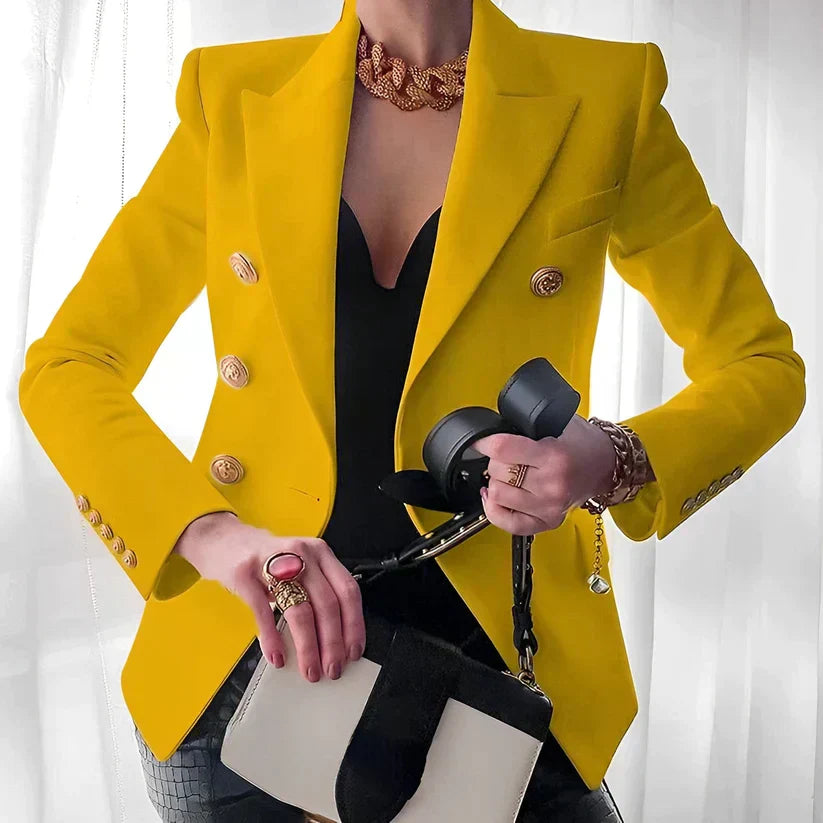 Sienna Tailored Double-Breasted Blazer | Gold Buttons Hip-Length Blazer