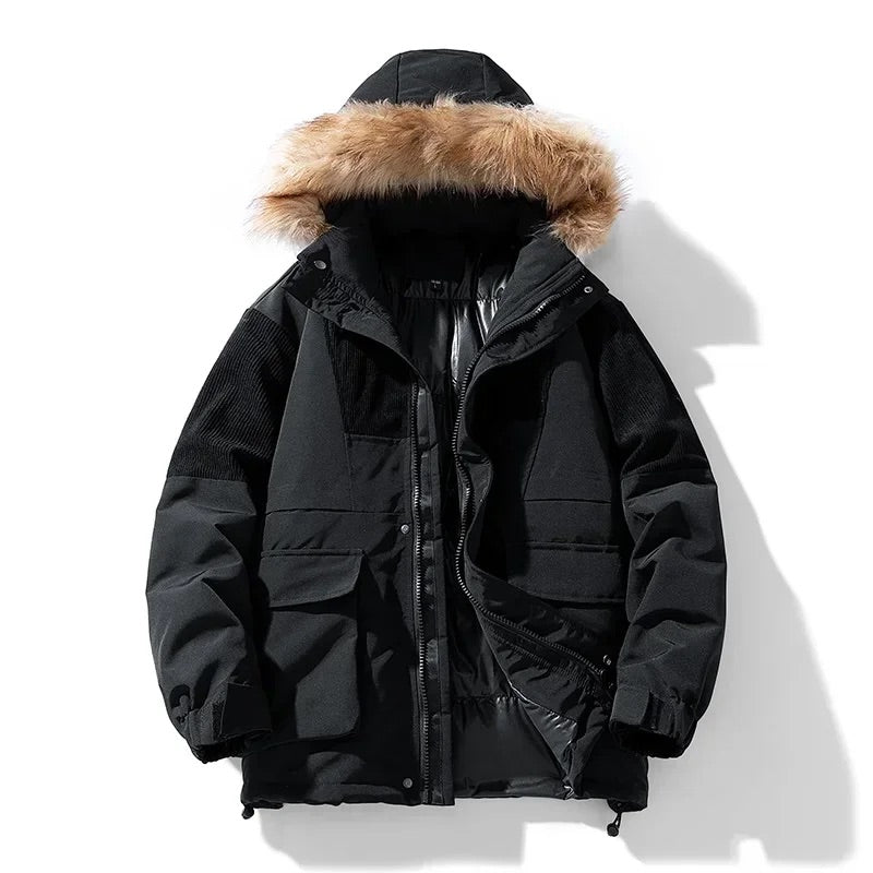 Arthur Hooded Relaxed Fit Parka Jacket | Fur Trim Ribbed Details Parka Jacket