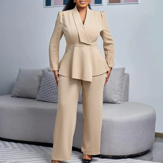 Valentina Peplum Blazer And Wide-Leg Trousers Two-Piece Set | Fitted Silhouette Solid Set